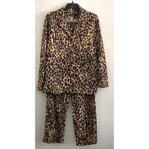 Ralph Lauren Leopard Print Pajama Set Medium 2pc Button Front Animal Print